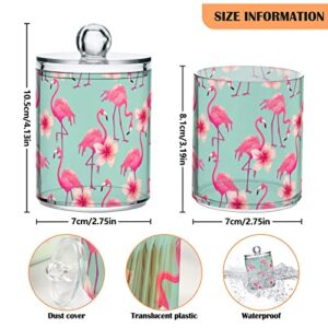 Sletend 2 Pack Plastic Qtips Holder Flamingo Flower Bathroom Container Storage Holder Vanity Canister Jar for Cotton Swabs,Bath Salts,Makeup Sponges,Hair Accessories