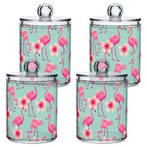 Sletend 2 Pack Plastic Qtips Holder Flamingo Flower Bathroom Container Storage Holder Vanity Canister Jar for Cotton Swabs,Bath Salts,Makeup Sponges,Hair Accessories