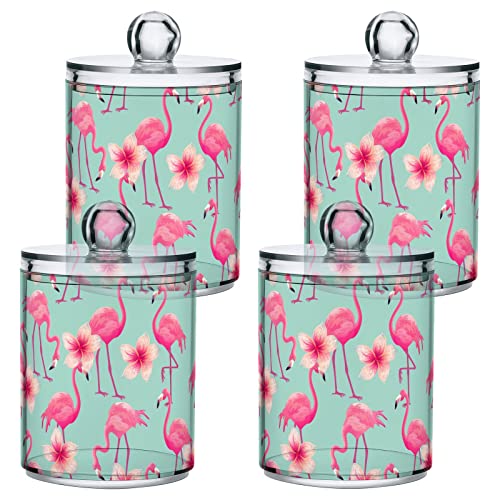Sletend 2 Pack Plastic Qtips Holder Flamingo Flower Bathroom Container Storage Holder Vanity Canister Jar for Cotton Swabs,Bath Salts,Makeup Sponges,Hair Accessories
