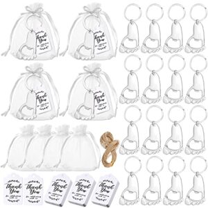50 pieces baby footprint keychain bottle opener baby shower party favors baby shower footprint bottle opener supplies with organza bags and thank tags for baby shower party souvenirs gifts (silver)
