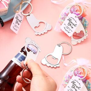 50 Pieces Baby Footprint Keychain Bottle Opener Baby Shower Party Favors Baby Shower Footprint Bottle Opener Supplies with Organza Bags and Thank Tags for Baby Shower Party Souvenirs Gifts (Silver)