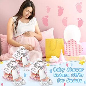 50 Pieces Baby Footprint Keychain Bottle Opener Baby Shower Party Favors Baby Shower Footprint Bottle Opener Supplies with Organza Bags and Thank Tags for Baby Shower Party Souvenirs Gifts (Silver)