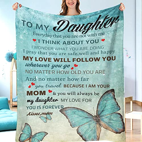 321DESIGN Daughter Blanket to My Daughter Letter from Mom Gifts Letter Printed Throw Fleece Flannel Blankets Birthday Gifts for Daughter Adult Mother Daughter Gift from Mom 80"x60" Blanket for Adults