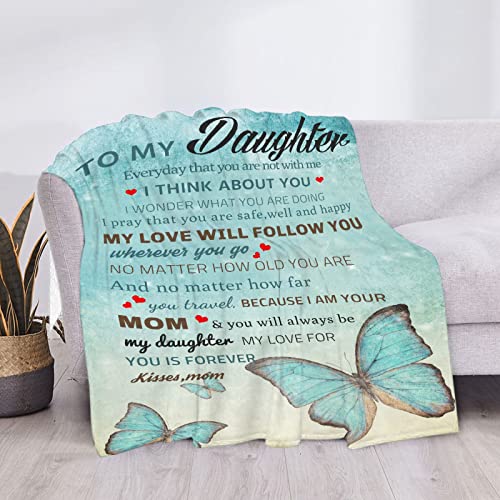 321DESIGN Daughter Blanket to My Daughter Letter from Mom Gifts Letter Printed Throw Fleece Flannel Blankets Birthday Gifts for Daughter Adult Mother Daughter Gift from Mom 80"x60" Blanket for Adults