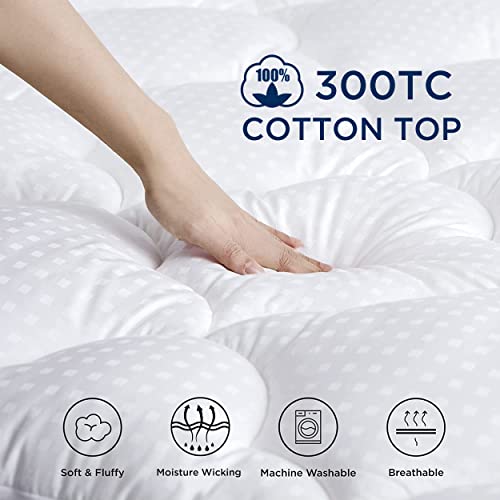 Bedsure King Mattress Pad Deep Pocket - Pillow Top Mattress Topper King Size, Cooling Cotton Quilted King Mattress Cover Stretches up to 21" Deep, Padded Pillow Top with Fluffy Down Alternative Fill