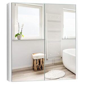 2 tier wall mounted bathroom cabinet storage with mirror doors white modern contemporary mdf included