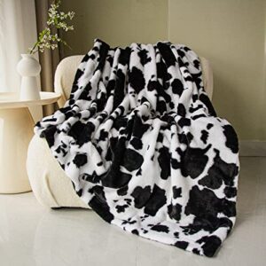 cow print blanket, double-sided throw blanket for couch sofa bed office fleece blanket soft fluffy blankets plush blanket for adults kids in all seasons 51" x 63"