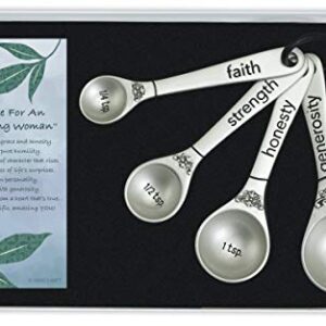 Amazing Woman Measuring Spoon Set, Decorative Gifts and Kitchen Accessories, Set of 4, Engraved Pewter and Silver Enamel, By Abbey & CA Gift