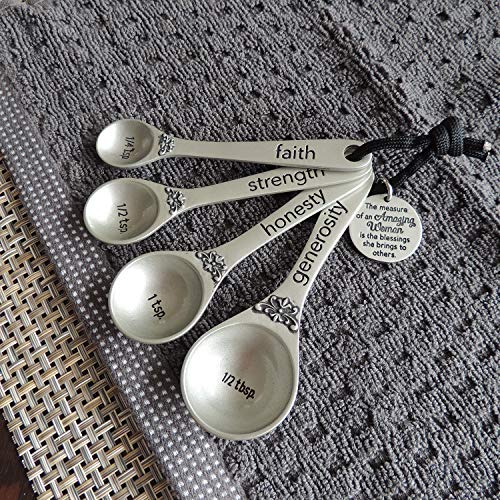 Amazing Woman Measuring Spoon Set, Decorative Gifts and Kitchen Accessories, Set of 4, Engraved Pewter and Silver Enamel, By Abbey & CA Gift