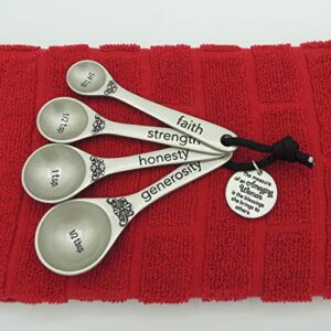 Amazing Woman Measuring Spoon Set, Decorative Gifts and Kitchen Accessories, Set of 4, Engraved Pewter and Silver Enamel, By Abbey & CA Gift