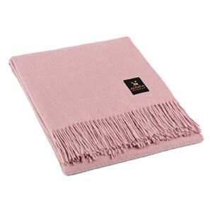 Arequipa Pride - Alpaca Wool Throw Blanket Woven Soft Warm Solid Color Design Peru 64" x 53" (Rose)