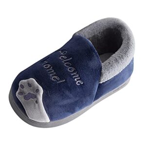 lykmera kids children's boys girls winter slippers cartoon cat non-slip shoes indoor home warm cotton slipper shoes (dark blue, 5-5.5 years little kids)