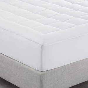 SERTA ComfortSure Breathable Elastic Dobby Check Quilted Pillow Top Mattress Pad Cover with 18" Deep Pocket for All Season, White, Queen