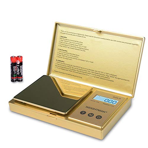 WEIGHTMAN Digital Scale Gram, 200g/0.01g Pocket Scale Gold Titanium Plating, LCD Backlit Display, Mini Jewelry Scale with 6 Units, Auto Off, Tare Function for Food, Herb, Coins, Battery Included