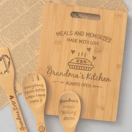 Grandma's Kitchen Bamboo Cutting Board Set, Nana Kitchen Bamboo Spoons for Cooking Bamboo Kitchen Utensils Housewarming Kitchen Decor Kitchen gift for Grandma Mothers Day Gifts for Grandmother