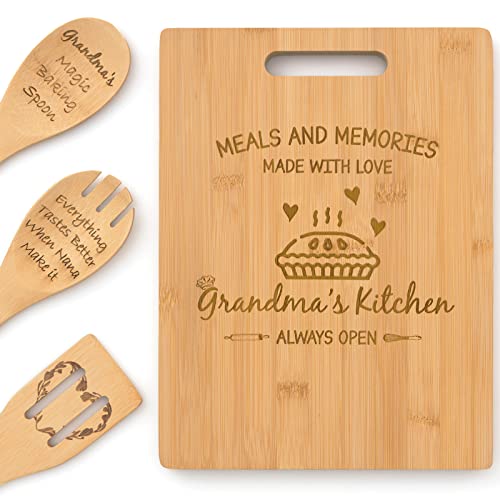 Grandma's Kitchen Bamboo Cutting Board Set, Nana Kitchen Bamboo Spoons for Cooking Bamboo Kitchen Utensils Housewarming Kitchen Decor Kitchen gift for Grandma Mothers Day Gifts for Grandmother