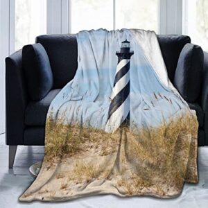 blanket，cape hatteras lighthouse towers over beach dunes ultra-soft micro fleece throw blanket flannel blankets for couch bed living room 50"x 40"