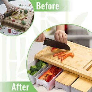 SHINESTAR Bamboo Cutting Board with Containers, Sturdy Meal Prep Station for Kitchen, Includes 4 Graters, 4 Trays with Lids - Easy Food Storage