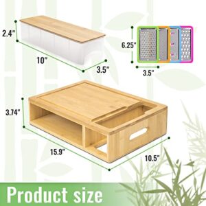 SHINESTAR Bamboo Cutting Board with Containers, Sturdy Meal Prep Station for Kitchen, Includes 4 Graters, 4 Trays with Lids - Easy Food Storage