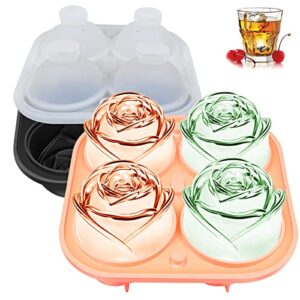 Pack 2, KooMall Large Ice Cube Tray, 3D Rose Ice Mold 2.5 Inch, Make 8 Giant Cute Flower Shape Ice, Silicone Fun Big Ice Ball Maker for Cocktails Juice Whiskey Bourbon Freezer, 1 Pink & 1 Black