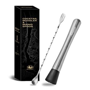 kitessensu muddler and bar spoon, 8 inch stainless steel muddler for cocktails, excellent choice for mojitos, caipirinhas, fruits, herbs, spices based drinks