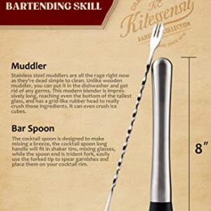 KITESSENSU Muddler and bar Spoon, 8 Inch Stainless Steel Muddler for Cocktails, Excellent Choice for Mojitos, Caipirinhas, Fruits, Herbs, Spices Based Drinks