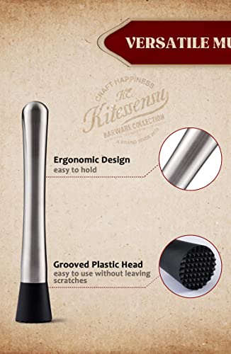 KITESSENSU Muddler and bar Spoon, 8 Inch Stainless Steel Muddler for Cocktails, Excellent Choice for Mojitos, Caipirinhas, Fruits, Herbs, Spices Based Drinks