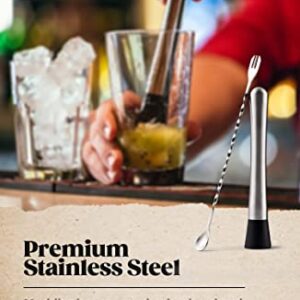 KITESSENSU Muddler and bar Spoon, 8 Inch Stainless Steel Muddler for Cocktails, Excellent Choice for Mojitos, Caipirinhas, Fruits, Herbs, Spices Based Drinks