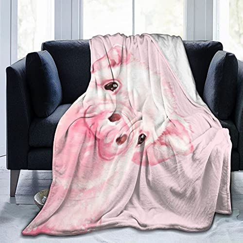 Knsoiv Cute Flannel Plush Throw Blanket, Sneaky Baby Pink Pig Cute Animal Family Pet Throw for Better Relaxing, Wrinkle-Resistant Air Conditioning Blanket 60"X50"