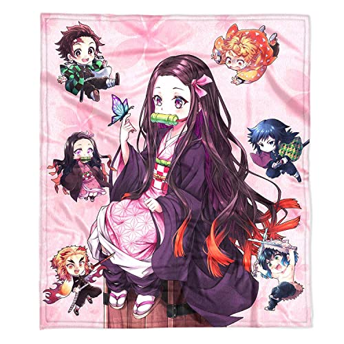 Hometan Anime Demon Flannel Throw Blanket for Kids and Adults, Warm and Cozy Slayer Fans Gift Blanket for All Seasons 40x50 Inches