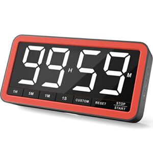 vocoo digital kitchen timer with 7.8” extra large display, magnetic led timer with 3 brightness, 4 alarms and 3 volume levels, battery powered countdown count up timer for cooking, classroom, home gym