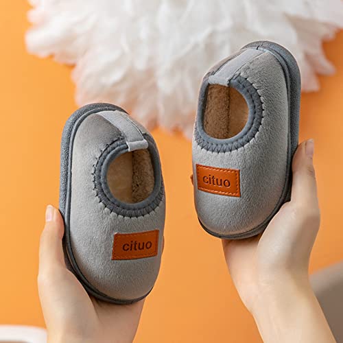 Lykmera Childrens Kids Cotton Fleece Slippers Girls Boys Cotton Shoes Soft Sole Winter Warm Indoor Non Slip Cotton Slippers (Grey, 3.5-4.5 Years)