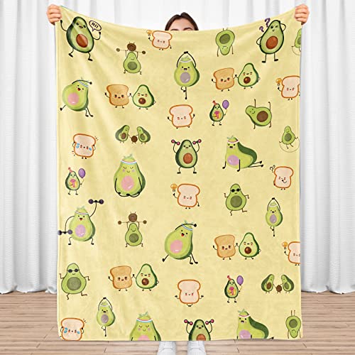 Sowide Avocado Blanket, Comfy Blanket Throw Gifts for Avocado Lovers, Soft Lightweight Green Yellow Sports Avocado Baby Toast Flannel Blanket, Cute Fuzzy Plush for Kids, Women, Couch, Bedroom, 50"x60"