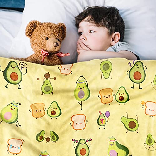 Sowide Avocado Blanket, Comfy Blanket Throw Gifts for Avocado Lovers, Soft Lightweight Green Yellow Sports Avocado Baby Toast Flannel Blanket, Cute Fuzzy Plush for Kids, Women, Couch, Bedroom, 50"x60"