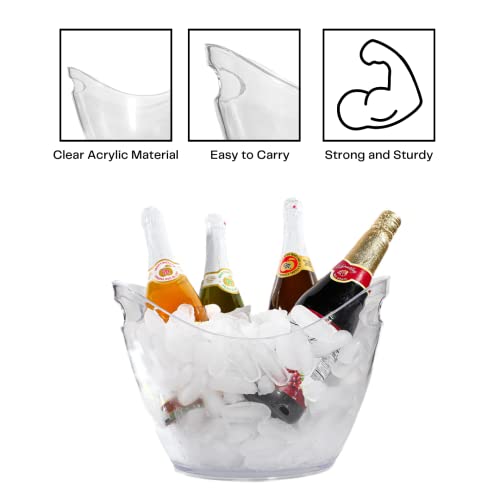 Globull Large Ice Bucket for Cocktail Bar | Mimosa Bar Supplies Ice Tub Champagne Bucket | Ice Buckets for parties | Wine chiller beverage Tub | Clear Ice Bucket for Freezer | Holds 4 Wine bottles 8L