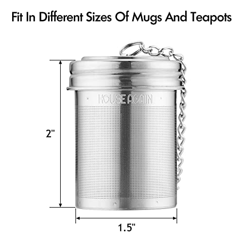 House Again 2 Pack Tea Infuser, Extra Fine Mesh Tea Infusers for Loose Tea, 18/8 Stainless Steel Tea Strainer with Extended Chain Hook, Tea Steeper for Brew Tea, Spices & Seasonings