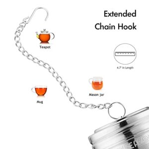 House Again 2 Pack Tea Infuser, Extra Fine Mesh Tea Infusers for Loose Tea, 18/8 Stainless Steel Tea Strainer with Extended Chain Hook, Tea Steeper for Brew Tea, Spices & Seasonings