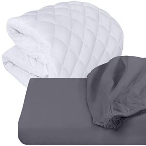 utopia bedding fitted sheet queen grey with mattress pad quilted fitted white (pack of 2)