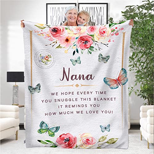 YRAQLVU Nana Gifts Throw Blanket from Granddaughter to My Grandma Happy Birthday Gifts Ultra-Soft Flannel Blankets for Couch Lightweight Travel Blanket for Women 50"x60"