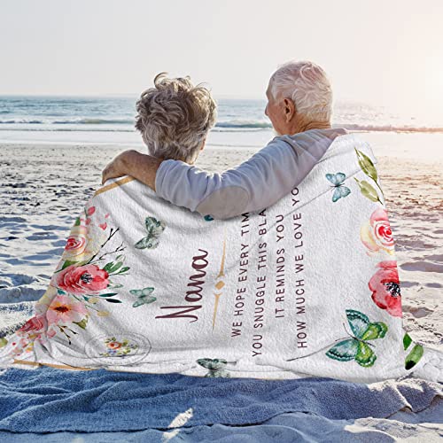 YRAQLVU Nana Gifts Throw Blanket from Granddaughter to My Grandma Happy Birthday Gifts Ultra-Soft Flannel Blankets for Couch Lightweight Travel Blanket for Women 50"x60"