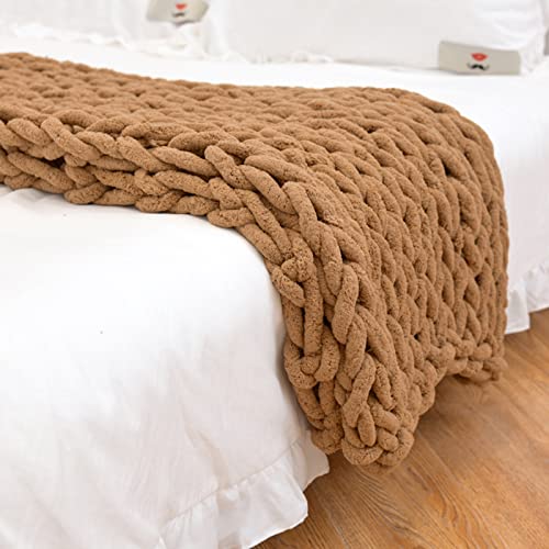 PRELGOSP Chunky Knit Blanket, Handmade Giant Knitted Blanket, Soft Thick Warm Knit Blanket Throw for Bed Chair Couch Sofa, Yoga Mat Rug Home Decor Gift, Machine Washable,Brown,40x60cm