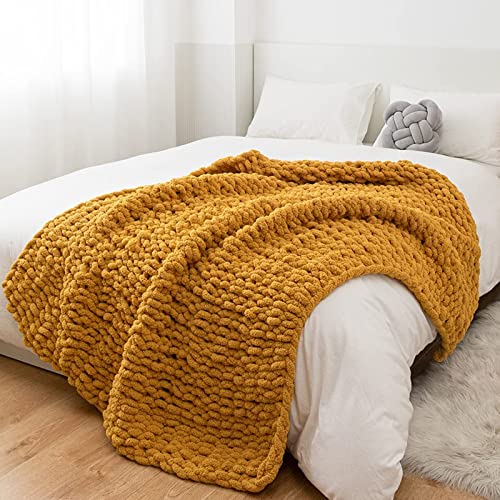 PRELGOSP Chunky Knit Blanket, Handmade Giant Knitted Blanket, Soft Thick Warm Knit Blanket Throw for Bed Chair Couch Sofa, Yoga Mat Rug Home Decor Gift, Machine Washable,Brown,40x60cm