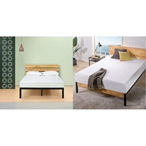 zinus paul metal and wood platform bed with wood slat support, queen & ultima 10"; comfort memory foam mattress, queen