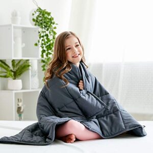 Yzooiyl Weighted Blanket Kids and Adults (for 80 to 125 lb Adult or Child) 41”x60” 10lbs Heavy Blanket with Glass Beads Breathable 100% Cotton（Dark Grey）