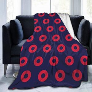 msguide phish red donut circles on blue soft flannel fleece throw blanket，lightweight warm microfiber plush couch sofa bed blanket for adults kids(80"x60")