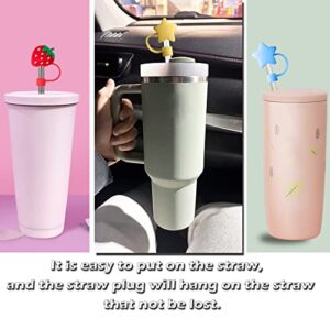 Straw Covers for 10-12mm Straws - 8 Pieces Reusable Straw Caps, Silicone Straw Tips Compatible with Stanley Cup Stanley 40 oz Tumbler Reduce Tumbler, Cute Drinking Straw Plugs with Pocket (12 mm)