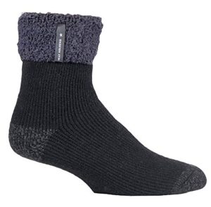heat holders mens luxury cozy soft fleece lined fluffy bed socks for sleep (black (olwen), 7-12)