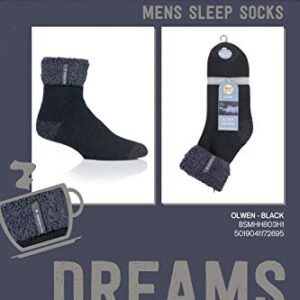 Heat Holders Mens Luxury Cozy Soft Fleece Lined Fluffy Bed Socks for Sleep (Black (Olwen), 7-12)