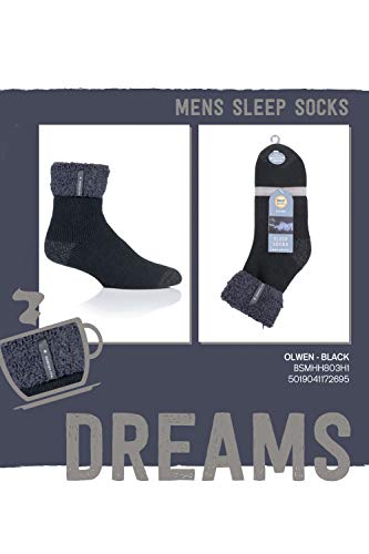 Heat Holders Mens Luxury Cozy Soft Fleece Lined Fluffy Bed Socks for Sleep (Black (Olwen), 7-12)