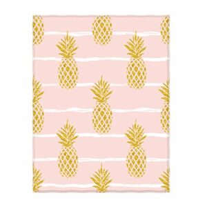 kasme 58 x 80 inch seamless summer gold pineapple on striped background soft throw blanket for bed couch sofa lightweight travelling camping throw size for kids boys women all season…